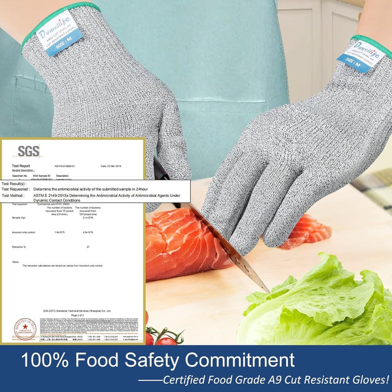 Dowellife Cut Resistant Gloves A9 Maximum Protection - Food Grade Kitchen & Chef Gloves for Food Prep, Knife Cutting, Mandoline Slicing, Butcher, Oyster Shucking, Fish Handling (Medium, 2 Pairs) - Image 3